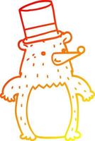 warm gradient line drawing cartoon bear in top hat vector