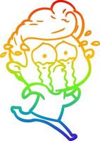 rainbow gradient line drawing cartoon crying man running vector