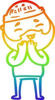 rainbow gradient line drawing cartoon happy bearded man vector