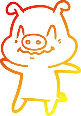 warm gradient line drawing nervous cartoon pig