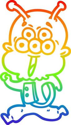 rainbow gradient line drawing happy cartoon alien running