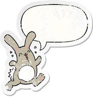 cartoon rabbit and speech bubble distressed sticker vector