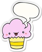 cartoon cupcake and face and speech bubble sticker vector