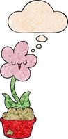 cute cartoon flower and thought bubble in grunge texture pattern style vector