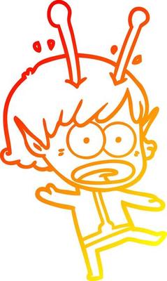 warm gradient line drawing cartoon shocked alien girl
