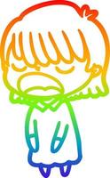 rainbow gradient line drawing cartoon woman talking loudly vector