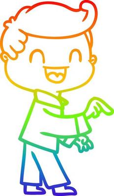 rainbow gradient line drawing cartoon happy man pointing