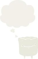 cartoon happy tooth and thought bubble in retro style vector