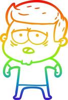 dibujo de línea de gradiente de arco iris hombre cansado de dibujos animados vector