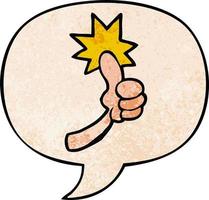 cartoon thumbs up sign and speech bubble in retro texture style vector