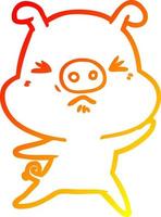 warm gradient line drawing cartoon angry pig vector