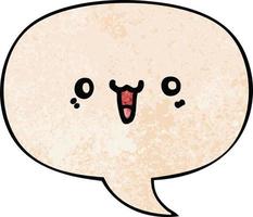 happy cartoon face and speech bubble in retro texture style vector