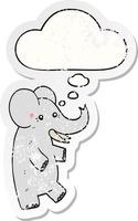 elefante de dibujos animados y burbuja de pensamiento como una pegatina gastada angustiada vector