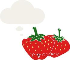 cartoon strawberries and thought bubble in retro style vector
