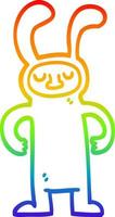 rainbow gradient line drawing cartoon man dressed as a bunny vector