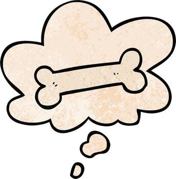 cartoon bone and thought bubble in grunge texture pattern style vector