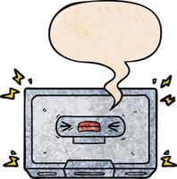 cartoon angry old cassette tape and speech bubble in retro texture style vector