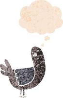 cartoon pigeon and thought bubble in retro textured style vector