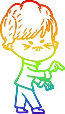 rainbow gradient line drawing cartoon frustrated woman