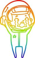 rainbow gradient line drawing cartoon crying astronaut vector