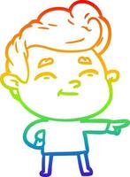 rainbow gradient line drawing happy cartoon man pointing vector