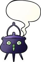 halloween cauldron cartoon and speech bubble in smooth gradient style vector