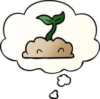 cartoon growing seedling and thought bubble in smooth gradient style vector