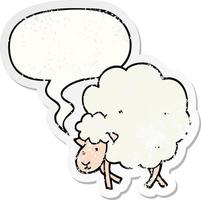 cartoon sheep and speech bubble distressed sticker vector