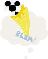 cartoon kicked soccer ball and thought bubble in retro style vector