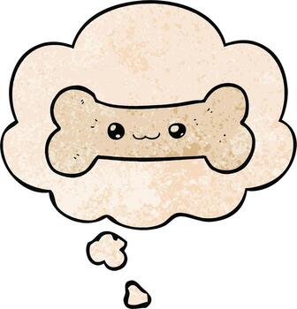 cartoon bone and thought bubble in grunge texture pattern style vector