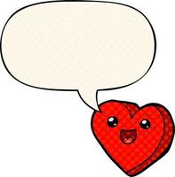 heart cartoon character and speech bubble in comic book style vector