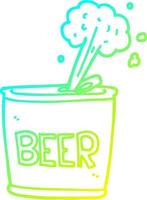 lata de cerveza de dibujos animados de dibujo de línea de gradiente frío vector
