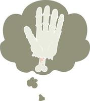 cartoon zombie hand and thought bubble in retro style vector