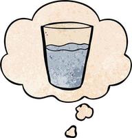 cartoon glass of water and thought bubble in grunge texture pattern style vector