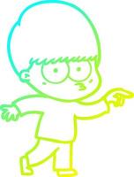 cold gradient line drawing nervous cartoon boy vector