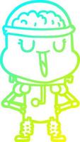 cold gradient line drawing happy cartoon robot vector