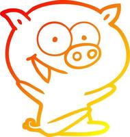 warm gradient line drawing cheerful sitting pig cartoon vector