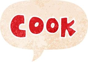 cartoon word cook and speech bubble in retro textured style vector