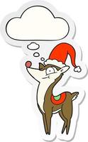 cartoon christmas reindeer and thought bubble as a printed sticker vector