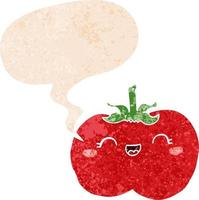 cartoon tomato and speech bubble in retro textured style vector