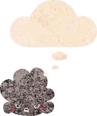 cartoon cloud and thought bubble in retro textured style