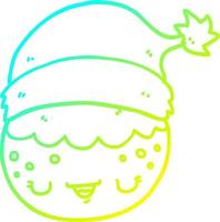 cold gradient line drawing cartoon christmas pudding wearing santa hat vector