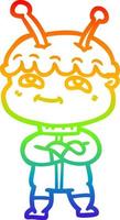 rainbow gradient line drawing friendly cartoon spaceman vector