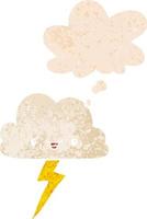 cartoon storm cloud and thought bubble in retro textured style vector