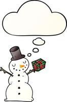 cartoon snowman and thought bubble in smooth gradient style vector