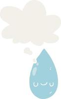 cartoon cute raindrop and thought bubble in retro style vector