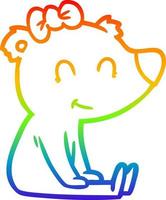 rainbow gradient line drawing sitting female bear cartoon vector