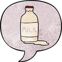 Pinta de dibujos animados de leche fresca y burbuja del habla en estilo de textura retro vector