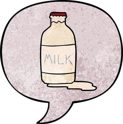 cartoon pint of fresh milk and speech bubble in retro texture style