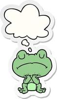 cartoon frog and thought bubble as a printed sticker vector